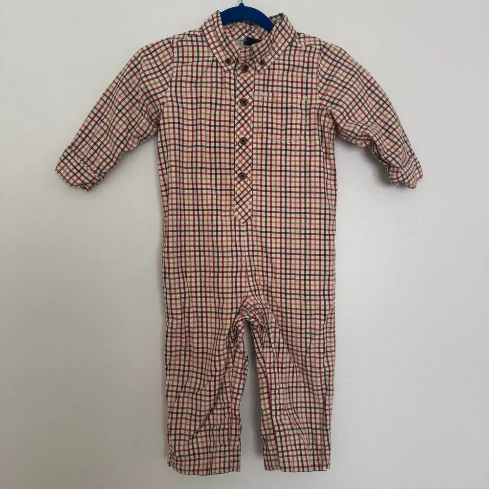 Baby Gap Plaid Romper featuring Button Down Collar
